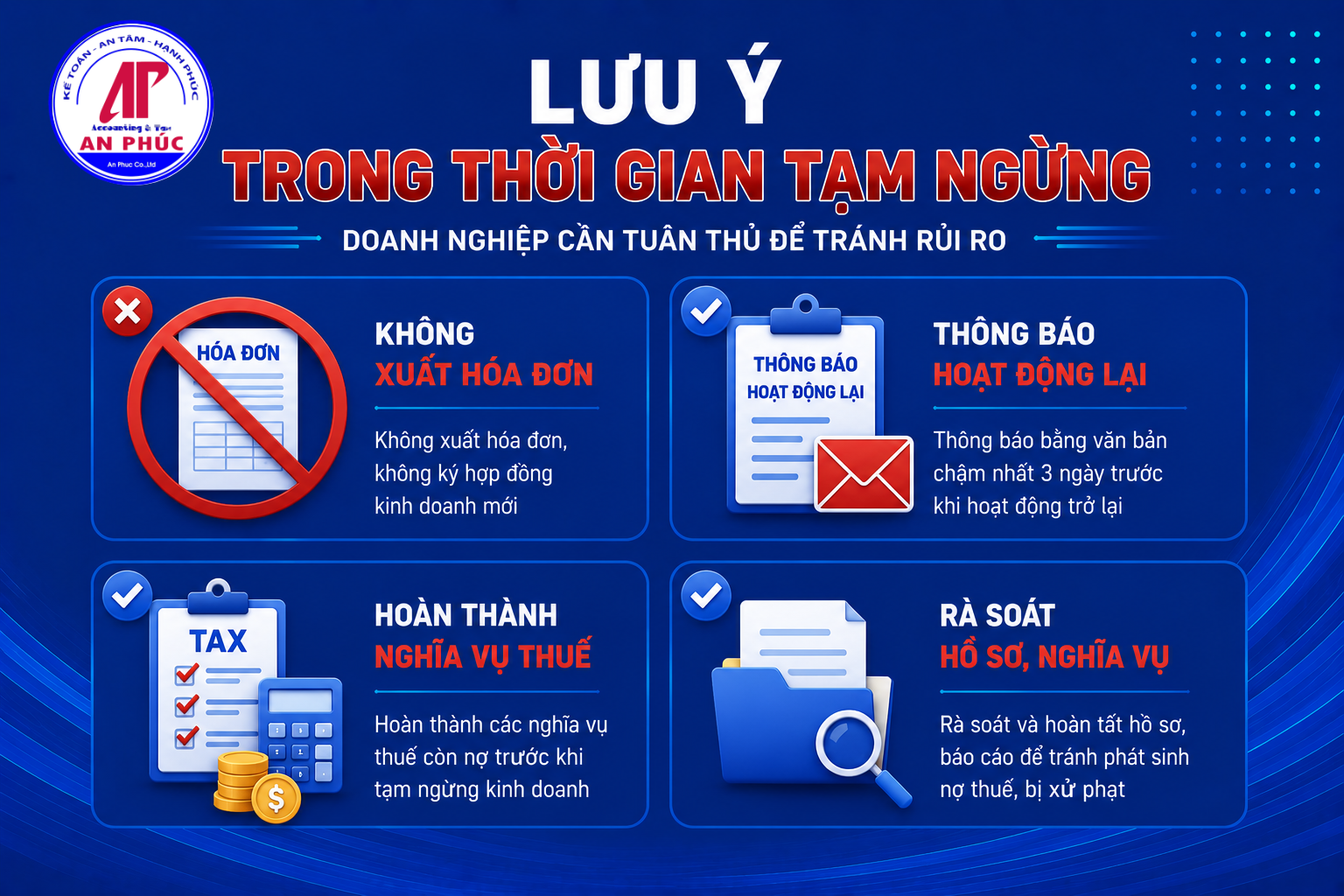 Lưu ý trong thời gian tạm ngừng